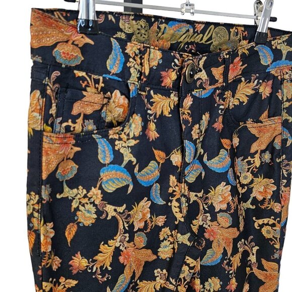 Desigual  Womens Black Floral Print Trouser Jeans Size 38 US 4 Peony - Picture 3 of 9
